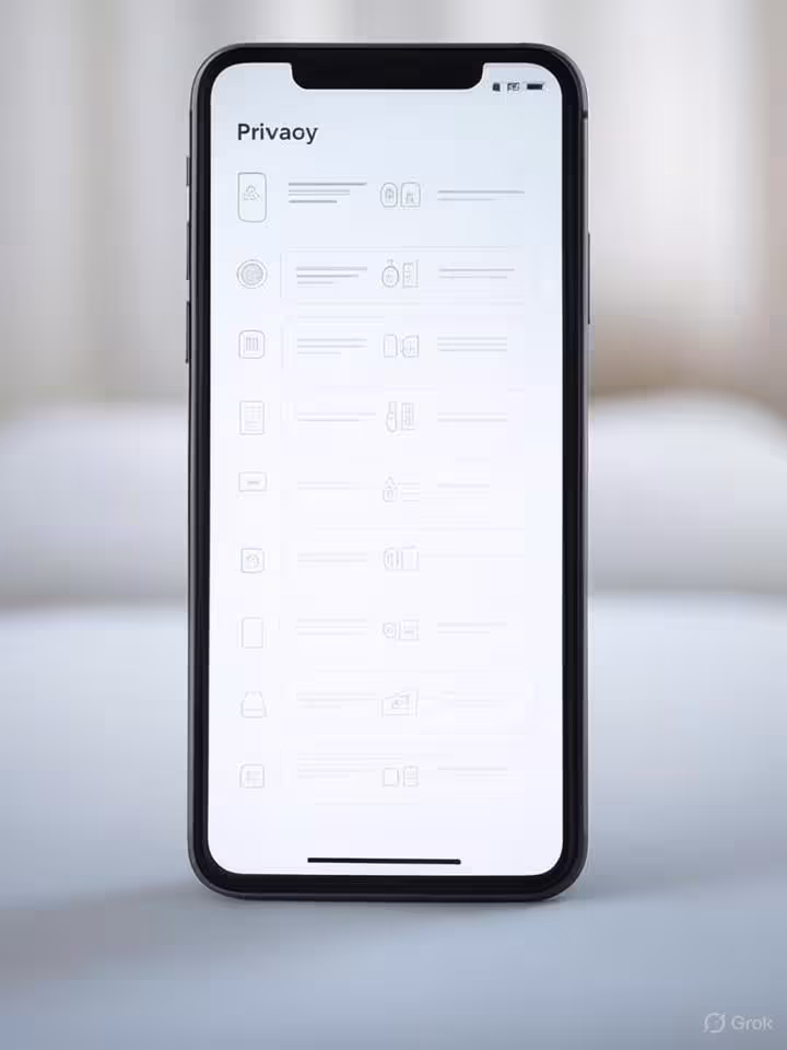 Mobile phone screen mockup displaying privacy dashboard interface with toggle switches and security