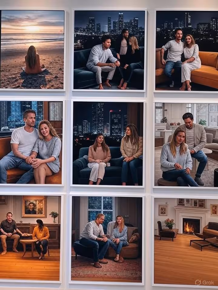 Elegant photo gallery showcase for dating profile with multiple lifestyle images arranged in grid la