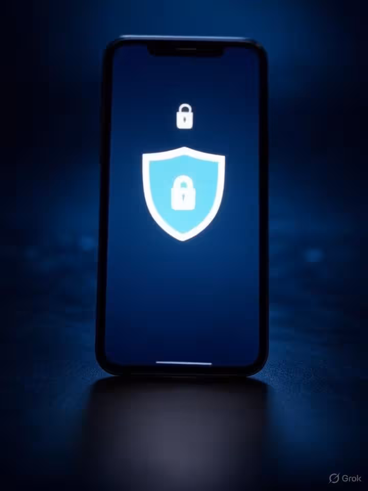 Privacy and security concept for online dating, smartphone with lock icon and shield symbol, dark ba