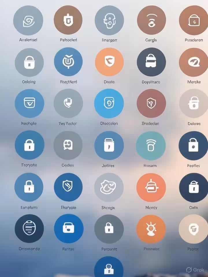Comparison matrix visualization showing different privacy features across platforms, abstract icons