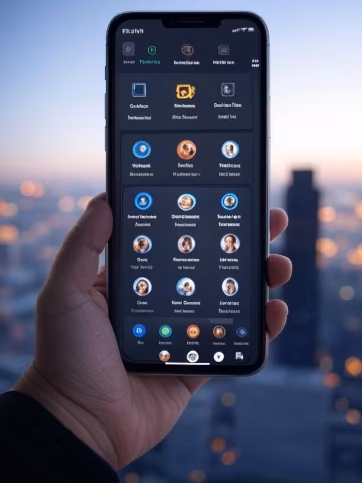 High-end mobile app dashboard showing verification badges and exclusive features, clean UI design, p