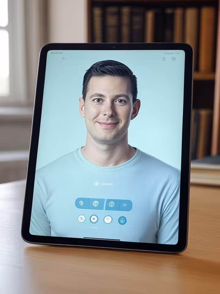 User interface mockup showing profile creation wizard on tablet device, clean modern design with Bri